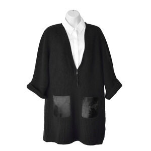 B5 Auth ELIE TAHARI Wool/Cashmere Knit Dyed Calf Hair Patch Pockets Sweater Sz M